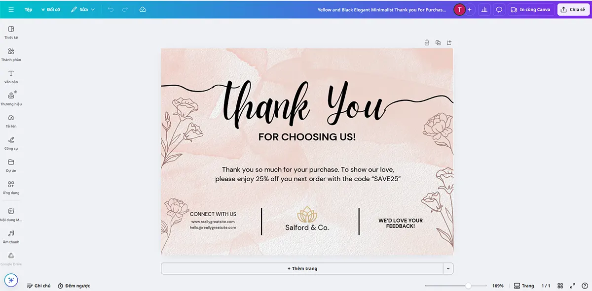 Thiết kế Thank-you card và QR review bằng Canva