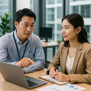 Nhân viên văn phòng người Việt đang thảo luận và đưa ra lựa chọn, đàm phán mềm và đồng thuận trong công sở hiện đại