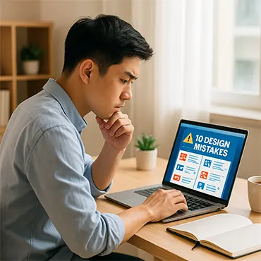 Người dùng Canva Free chỉnh thiết kế trên laptop, sửa lỗi chữ và bố cục rối