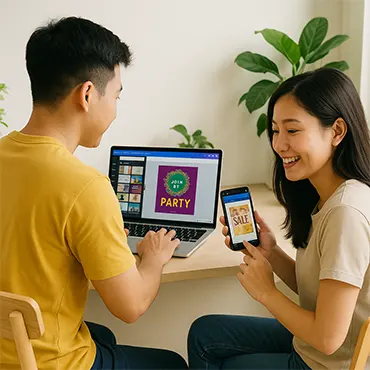 Người dùng Việt Nam thiết kế trên laptop bằng Canva, giao diện sáng, đơn giản và dễ dùng