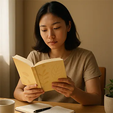 Bạn trẻ người Việt đang đọc sách Đời Ngắn Đừng Ngủ Dài trong một không gian ấm áp, tập trung và suy ngẫm về cuộc sống