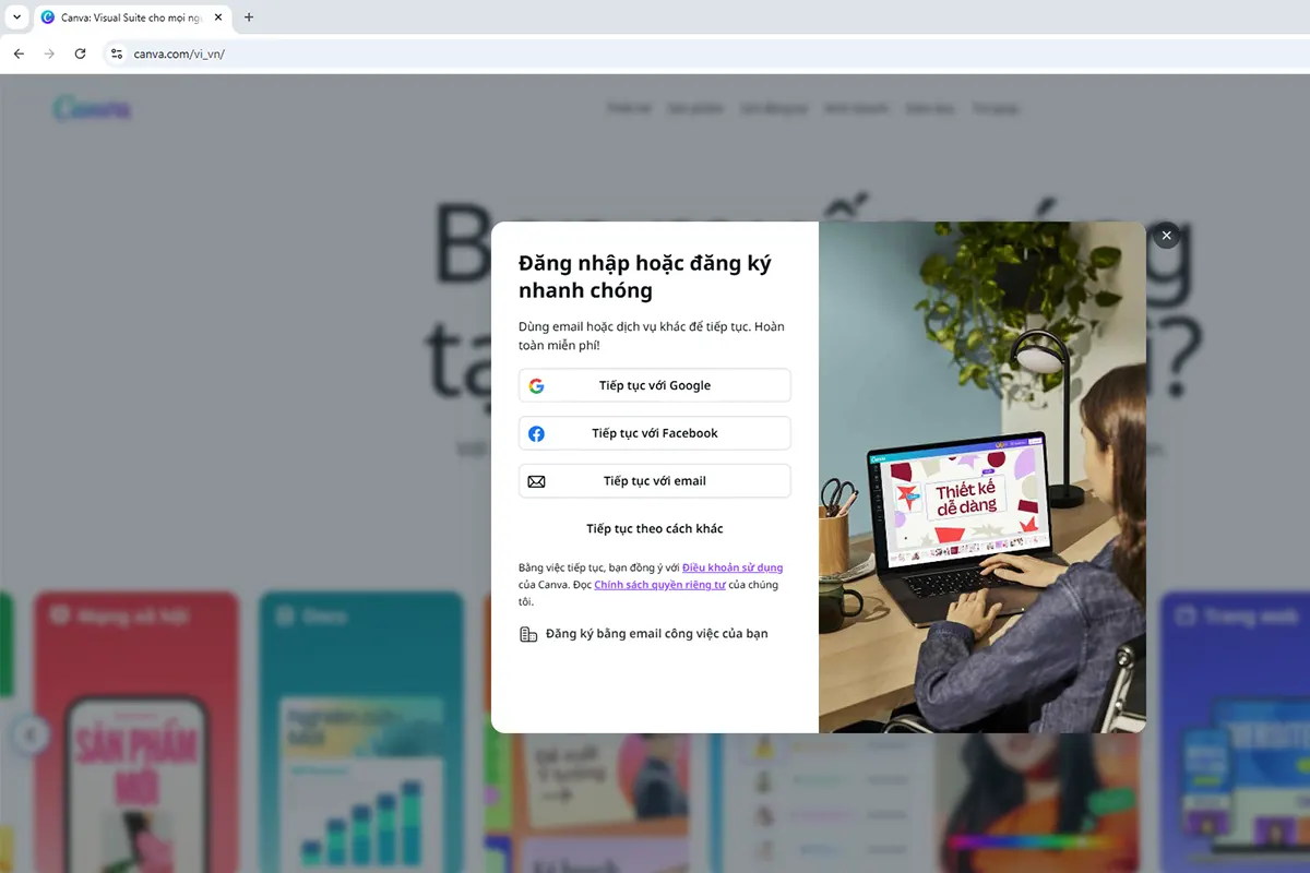 Minh hoạ giao diện đăng ký Canva