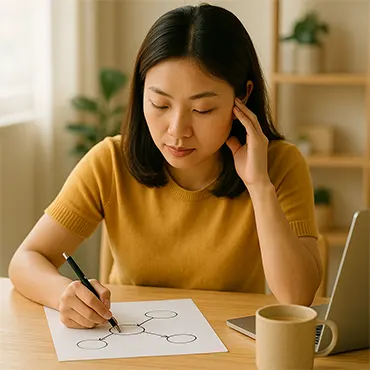 Người trẻ Việt Nam đang phác thảo mindmap để rèn luyện kỹ năng sáng tạo và tư duy linh hoạt trong công việc