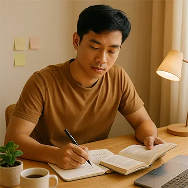 Người trẻ Việt đang tập trung viết mục tiêu và lập kế hoạch theo tinh thần Nghĩ Giàu Làm Giàu